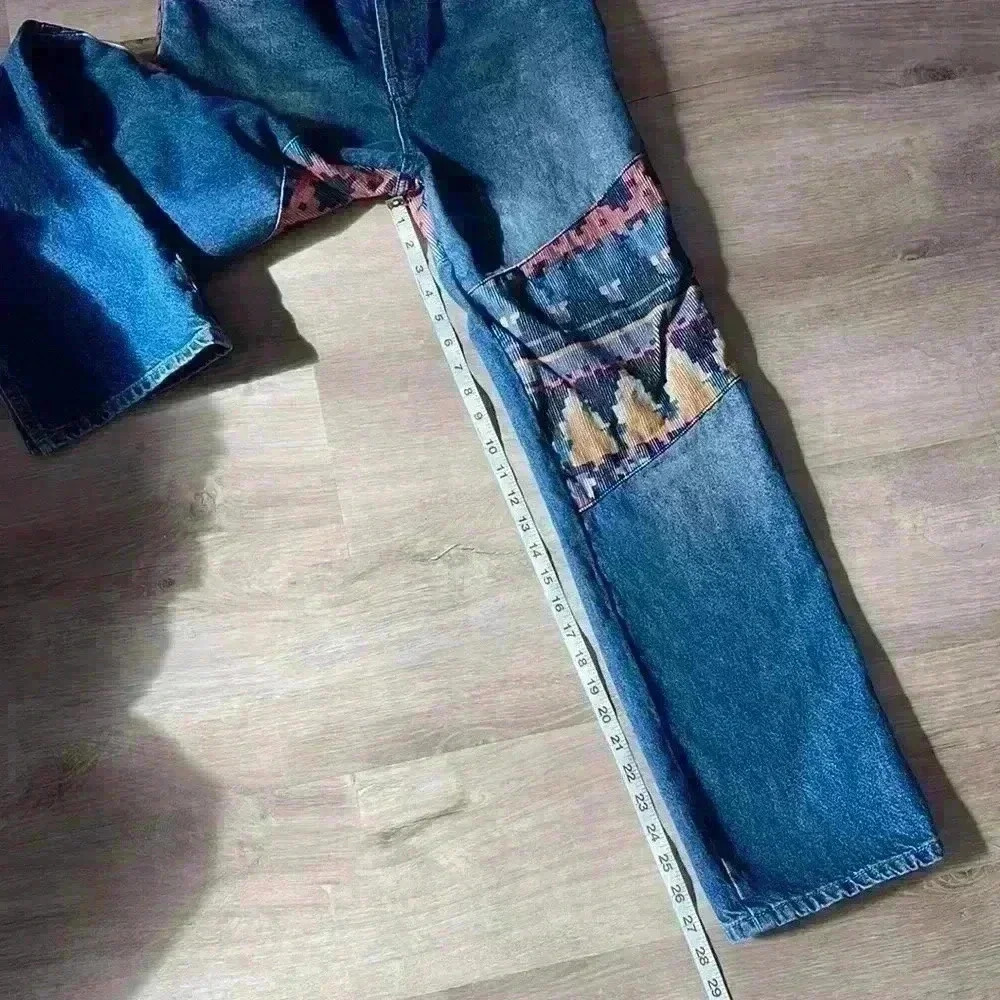 Free People Rocky Mountain Patchwork High Rise Straight Leg Jeans Blue sz 26 - Picture 5 of 11